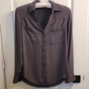 Express Gray Long Sleeve Button Down Shirt